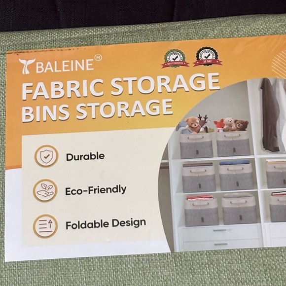 Green Fabric Storage Bin Baleine 2 pkg . 15x11x9.5 new in sealed package - Picture 2 of 3